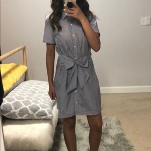 Wrap Collar Stripe Button Up Dress.